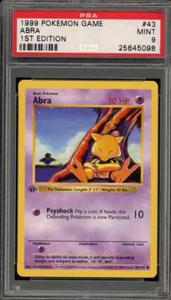 Pokemon Abra Base Set Shadowless 1st Edition #43 PSA 9 Mint - Image 1