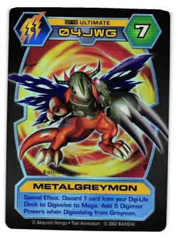 METALGREYMON DT-16 ULTIMATE HOLO Digimon D Tector 2002 Anime Collectible Card - Image 1
