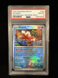 2025 Pokemon Goldeen PSA 8 #020 Master Ball Reverse Holo Prismatic Evolutions - Image 1