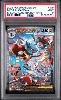 2025 Pokemon Mega Evolution Mega Lucario EX #179 Special Illustration Rare PSA 9 - Image 1