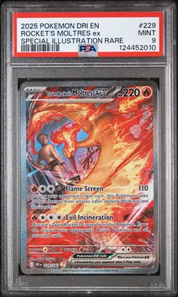 2025 POKEMON DESTINED RIVALS 229/182 TEAM ROCKET'S MOLTRES EX PSA 9 MINT - Image 1
