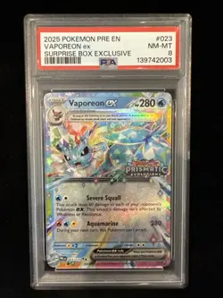 2025 Pokemon Vaporeon EX PSA 8 #023 Surprise Box Exclusive Promo Prismatic Evolu - Image 1
