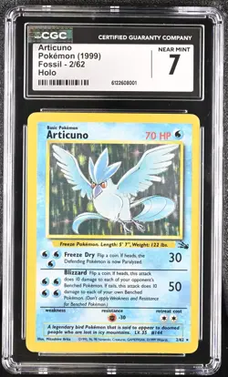 1999 Pokemon Articuno Fossil 2/62 Holo CGC NEAR MINT 7 - Image 1
