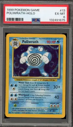 Pokemon Poliwrath Base Set Unlimited Holo Rare #13 PSA 6 - Image 1