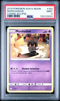 Marshadow 103/236 PSA 9 Non-Holo Cosmic Eclipse w/ Pikachu Pokemon Card 🔥🔥 - Image 1