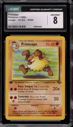 Pokemon Primeape Jungle 1st Edition #43 CGC 8 - Image 1