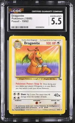 Dragonite *CGC 5.5* Fossil *#19* 1999 *Vintage* Pokemon - Image 1