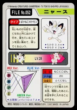 Meowth No. 052 Bandai Carddass Series 3-4 Pokemon Japanese Moderately Played - Image 2