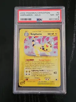 2002 Pokemon Expedition Ampharos Holo 2/165 PSA 8 NM-MT E-Reader - Image 1