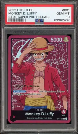 One Piece CCG Monkey.D.Luffy Super Pre-Release ST01-001 PSA 10 Gem Mint - Image 1