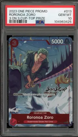 One Piece CCG Roronoa Zoro 3 on 3 Cup Top Prize Promo ST01-013 PSA 10 Gem Mint - Image 1