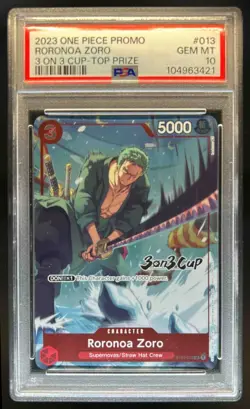 2023 One Piece TCG 3 on 3 Cup Top Prize Promo Roronoa Zoro #ST01-013 PSA 10 GEM - Image 1