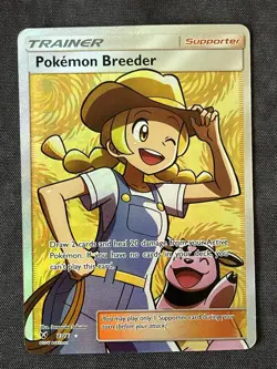 Pokemon Breeder 73/73 Shining Legends Ultra Rare Full Art Holo Trainer Card NM - Image 1