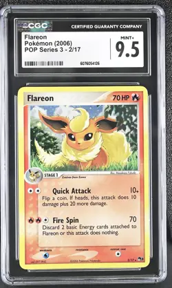 CGC 9.5 MINT+ Flareon 2006 POP Series 3 2/17 Holo Pokemon Card - Image 1