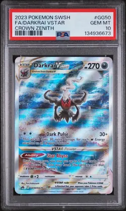 2023 POKEMON SWORD & SHIELD CROWN ZENITH #GG50 FULL ART/DARKRAI VSTAR PSA 10 - Image 1