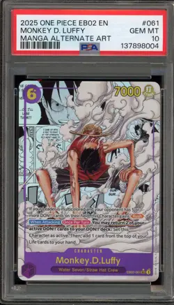 One Piece CCG Monkey.D.Luffy Manga Alternate Art EB02-061 PSA 10 Gem Mint - Image 1