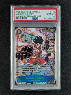 2025 One Piece MANGA MONKEY D. LUFFY Alt Art SEC English #OP11-118 PSA 10 - Image 1