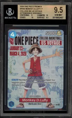 One Piece CCG Monkey.D.Luffy College Basketball US Voyage Promo P-055 BGS 9.5 - Image 1