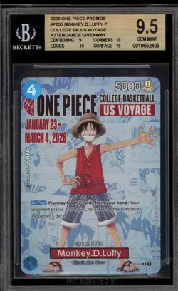 One Piece CCG Monkey.D.Luffy College Basketball US Voyage Promo P-055 BGS 9.5 - Image 1
