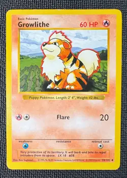 GROWLITHE 28/102 BASE SET SHADOWLESS POKEMON CARD ENGLISH - Image 1