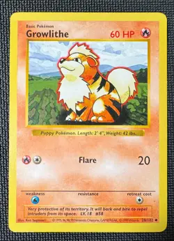 GROWLITHE 28/102 BASE SET SHADOWLESS POKEMON CARD ENGLISH - Image 5