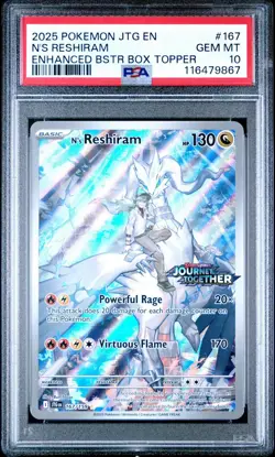 PSA 10 GEM MINT N's Reshiram 167 Journey Together Stamped Pokemon Card - Image 1