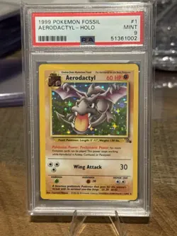 PSA 9 Aerodactyl Holo 1/62 Fossil 1999 WOTC Vintage Pokemon Card MINT HOLO CLEAN - Image 1