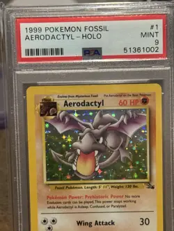 PSA 9 Aerodactyl Holo 1/62 Fossil 1999 WOTC Vintage Pokemon Card MINT HOLO CLEAN - Image 2