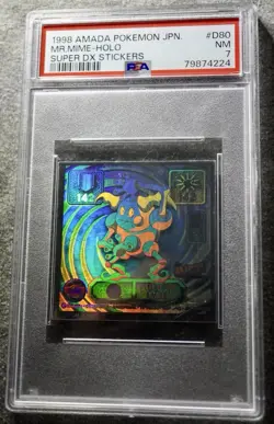 1998 AMADA POKEMON JAPANESE SUPER DX STICKERS #D80 MR.MIME Ghost Rare HOLO PSA 7 - Image 1