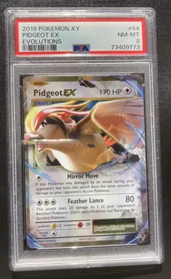 PSA 8 Pidgeot EX 64/108 Pokemon Evolutions Ultra Holo Rare TCG NM - Image 1