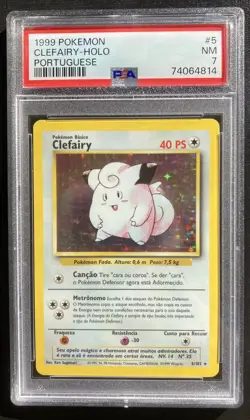PSA 7 Clefairy 5/102 Pokemon Base Set Portuguese Unlimited Holo Rare TCG NM - Image 1