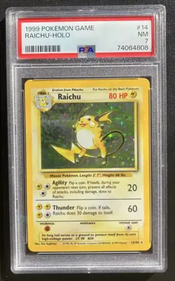 PSA 7 Raichu 14/102 Pokemon Base Set Unlimited Holo Rare TCG NM - Image 1