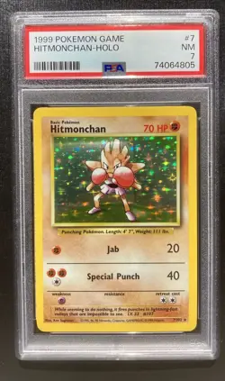 PSA 7 Hitmonchan 7/102 Pokemon Base Set Unlimited Holo rare TCG NM - Image 1