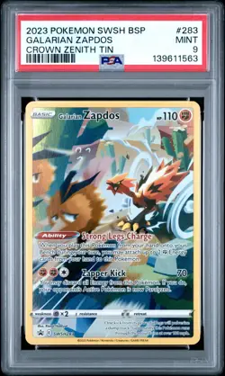 2023 POKEMON SWSH BLACK STAR PROMO CROWN ZENITH TIN #283 GALARIAN ZAPDOS PSA 9 - Image 1