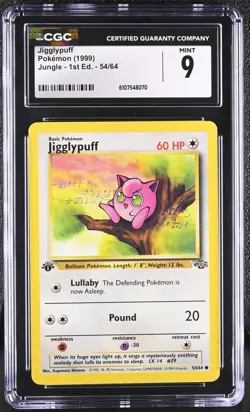 CGC MINT 9 Pokemon Jigglypuff 54/64 1999 Jungle 1st Edition - Image 1