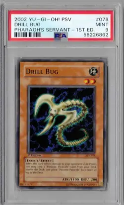 2002 Yu-Gi-Oh 1st Edition PSV, #078, Drill Bug, PSA 9, Mint - Image 1