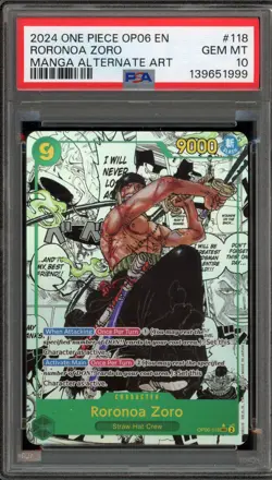 One Piece CCG Roronoa Zoro Manga Alternate Art OP06-118 PSA 10 Gem Mint - Image 1