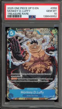 One Piece CCG Monkey.D.Luffy Treasure Rare OP11-058 PSA 10 Gem Mint - Image 1