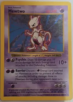 Pokemon Mewtwo TCG Rare Holo Card Shadowless, 10/102, Base Set 1999 - Image 1