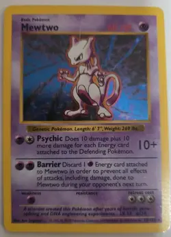 Pokemon Mewtwo TCG Rare Holo Card Shadowless, 10/102, Base Set 1999 - Image 2