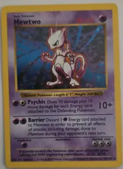 Pokemon Mewtwo TCG Rare Holo Card Shadowless, 10/102, Base Set 1999 - Image 3
