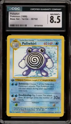 Pokemon Poliwhirl Base Set Shadowless 1st Edition #38 CGC 8.5 - Image 1