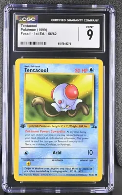 CGC MINT 9 Pokemon Tentacool 56/62 1999 Fossil 1st Edition - Image 1