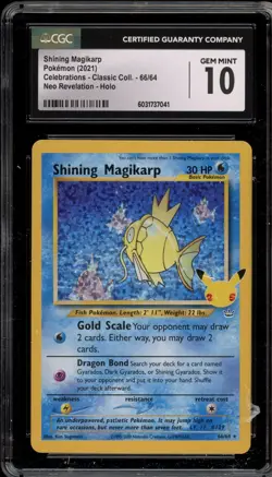 Pokemon Shining Magikarp Celebrations Classic Coll. Neo Rev. Holo #66 CGC 10 - Image 1