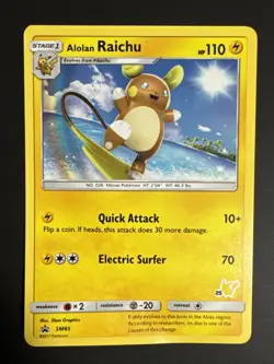 Alolan Raichu #25 SM65 Black Star Promo Pikachu Stamped Pokemon TCG Card - Image 1