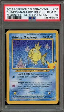 Pokemon Shining Magikarp Celebrations Classic Coll. Neo Rev. Holo #66 PSA 10 - Image 1