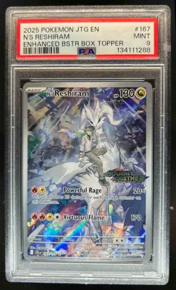 2025 Pokemon N's Reshiram Promo Cards Enhance Box Topper #167/159 PSA 9 - Image 1