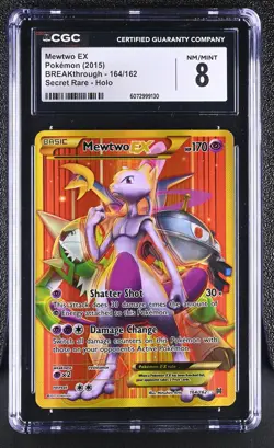 CGC 8 Mewtwo EX 2015 BREAKthrough 164/162 Secret Rare Holo Pokemon Card - Image 1