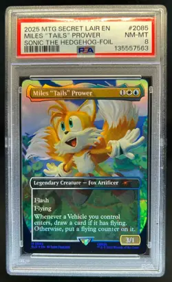 2025 MTG Secret Lair EN Miles Tails Prower Sonic the Hedgehog Foil #2085 PSA 8 - Image 1