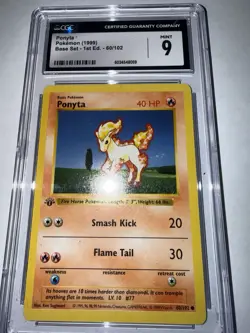 1999 Pokemon - 1st Edition Shadowless Ponyta Non-Holo Base Set 60/102 CGC 9 MINT - Image 1
